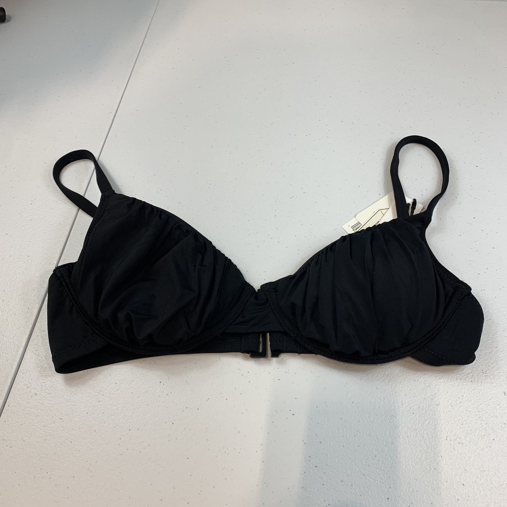 Sanctuary Women's‎ Swim Bikini Top M Black Underwire Beach Goddess Shirred Cup